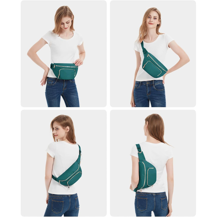Сумка на пояс для жінок та чоловіків, стильна, з 4 кишенями на блискавці та регульованим ремінцем, ідеальна для подорожей та піших прогулянок (Patent Pending), колір: бірюзовий