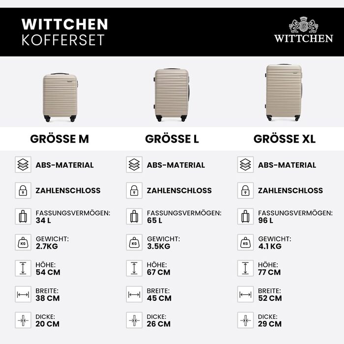 Чемодан на колесах Wittchen Groove Line L, великий, з ABS-пластику, з кодовим замком, 4 колеса, чорний (набір 3шт.)