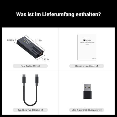Портативний ЦАП/підсилювач навушників Fosi Audio DS1 з ES9038Q2M, підтримка PCM 32-bit/768kHz та DSD512, 3,5mm та 4,4mm виходи для Hi-Fi аудіо, USB ЦАП підсилювач для навушників