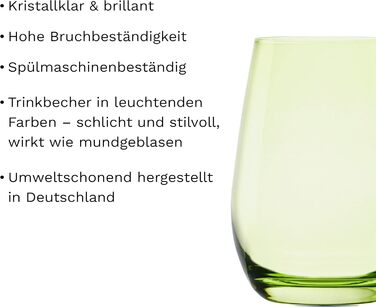 Stölzle Lausitz ELEMENTS Glasses 465 ml Green I Drinking Glasses 6-Piece Set I Dishwasher-Safe Glass Set I High Impact Resistance I Universal Glasses as Water Glasses, Juice Glasses, Whisky Glasses