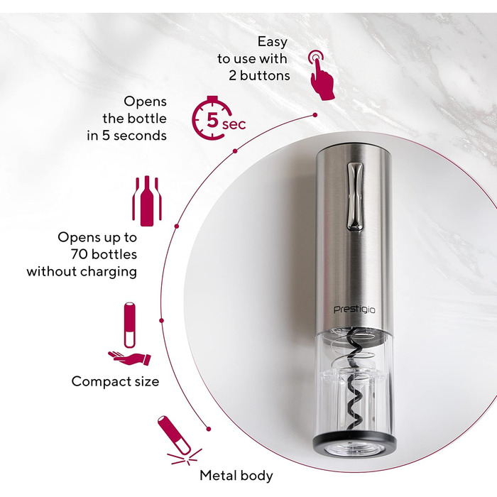 Premium Electric Wine Opener with Charging Station - Integrated Foil Cutter - Packaged in a High-Quality Gift Box - Black/Silver (Nemi - Silver)
