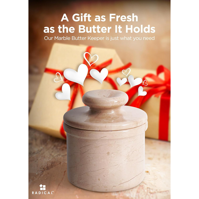 Brown marble butter container, handcrafted French-style butter dish, deep vessel with lid