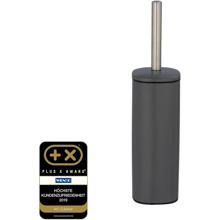 Набір для туалету WENKO Alassio: щітка для унітазу з висувним тримачем, змінна головка 8,5 см, чорний метал, 9,3 x 39,2 x 9,3 см, матовий сірий