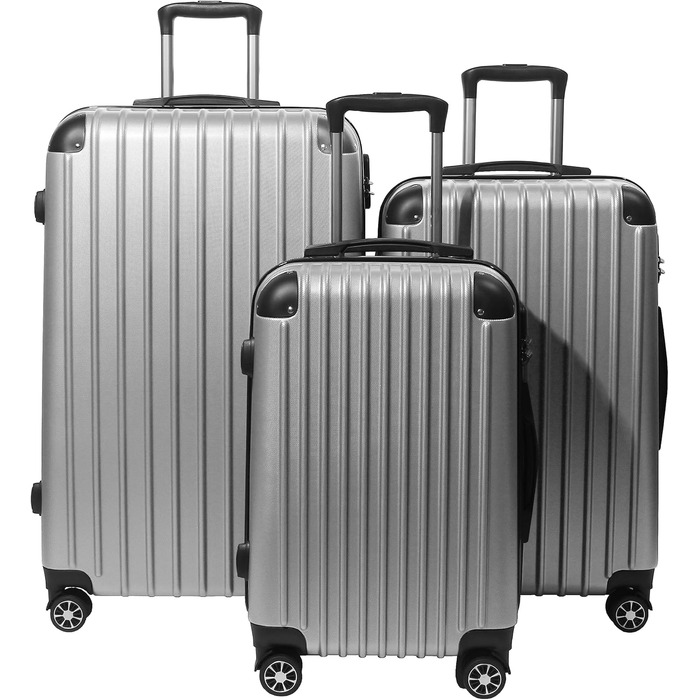 Hippo Carry-on Luggage Suitcase Travel Suitcase with Wheels Trolley Carry-on Trolley Rolling Suitcase Security Lock Airline-compatible Carry-on 4 Wheels ( :37 * 23 * 57c) (Set, Silver)