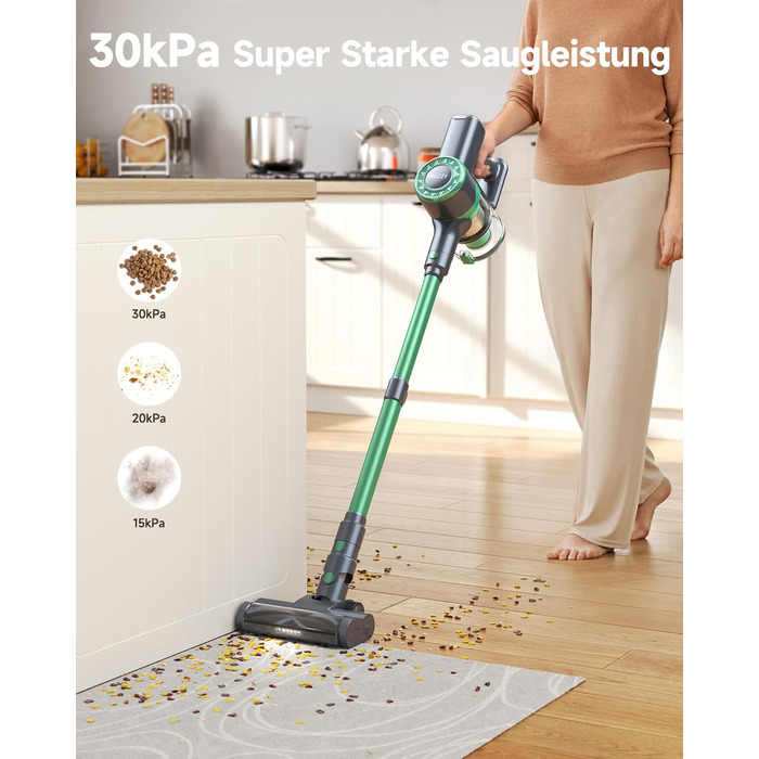 Бездротовий пилосос MIUZZY M241 30000Pa з акумулятором, 50 хв роботи, LED дисплей, для твердих поверхонь, килимів, шерсті тварин, зелений