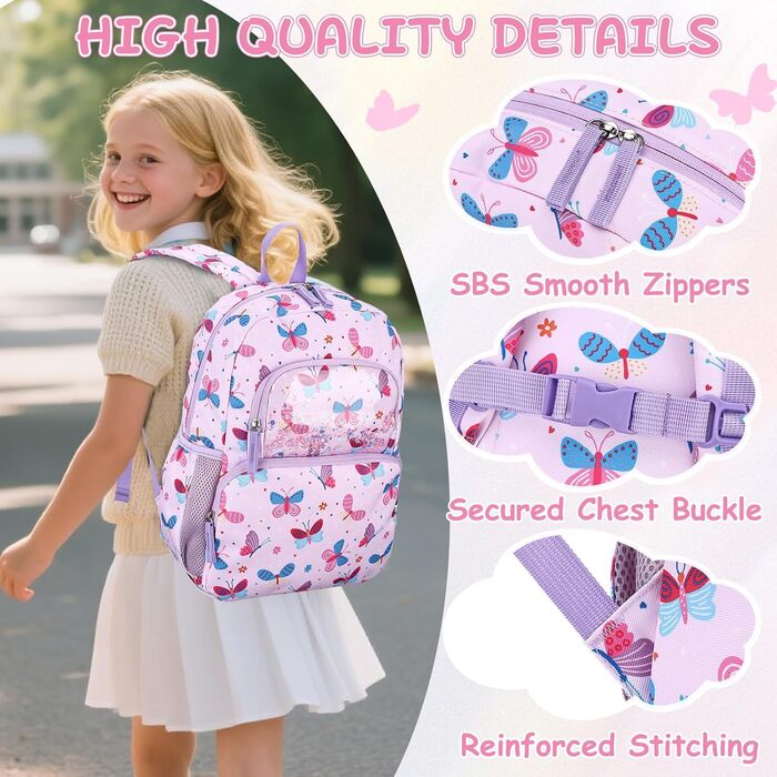 Дитячий рюкзак RAVUO для дівчаток та хлопчиків, шкільний рюкзак з нагрудним ремінцем, милий рюкзак з єдинорогом/динозавром для дітей 3-8 років, рюкзак для дошкільнят/1 класу, рюкзак з метеликом