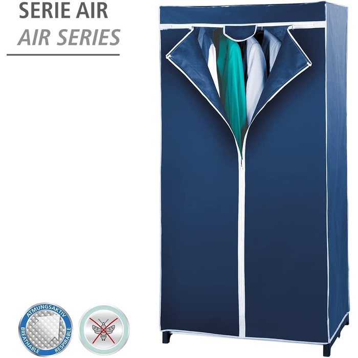 WENKO Wardrobe Air, practical fabric wardrobe for dust-free storage of textiles, stable metal frame, easy assembly, breathable non-woven material, 75 x 150 x 50 cm, Navy