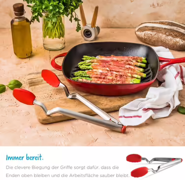 Dreamfarm CLONGS Kitchen Tongs - Stainless Steel and Silicone | 23 cm | Tongs for the Kitchen with Closure | For Resting and Placing on Surfaces or in the Pan | Dishwasher Safe | Heat Resistant up to 260°C