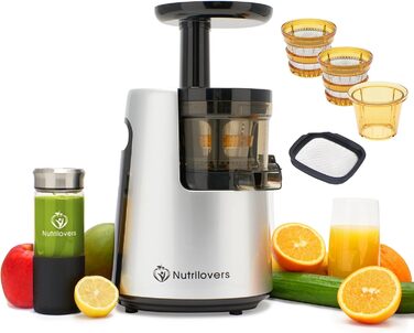 Соковитискач Nutrilovers NUTRI-PRESS MAX для цілих фруктів, холодного віджиму, шнековий, BPA-free, з широкою горловиною 135 мм, у комплекті пляшка та книга рецептів