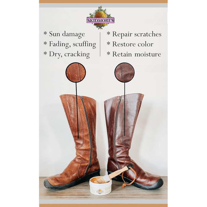 Skidmore's Original Leather Cream | 100% Natural, non-toxic, water-repellent formula is a conditioning and cleaning balm | 6 ounces