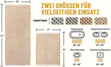 Boho Bathroom Rug Set - Non-Slip Bath Mats (2-Piece) - Washable Shower Rugs for Bathroom, Bedroom, Living Room - 51x120cm + 41x61cm (Brown & White)