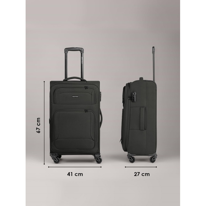 Набір валіз SMARTBOX 3 шт. для жінок та чоловіків | Легкі та міцні валізи-ролери, якісний softcase, 4 колеса та кодовий замок | Розширювані валізи (Чорний колір, валіза M (67 см))