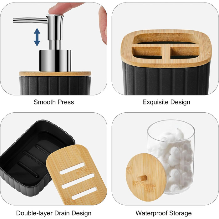 Набір для ванної кімнати Z ZONAMA 24 предмети: штора, килимок, відро, тримач для щітки, дозатор мила. Стильний декор для дому, зелений (комплект, чорний)