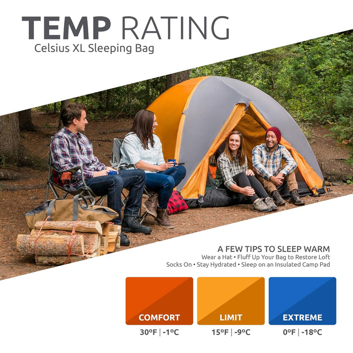 Сплячий мішок TETON Sports Celsius XXL; Великий, для сімейного кемпінгу; Безкоштовний компресійний мішок, чорний (зелений)