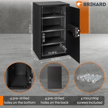 Сейф для дому Business XL Safe Tresor 60л з цифровим та відбитком пальця, вогнестійкий, для документів A4, з 2 полицями