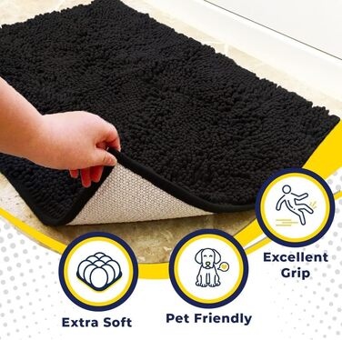 Килимок для дому Muddy Mat® | Суперпоглинаючий, швидковисихаючий, з мікрофібри, з нековзким покриттям, 19'x30' (61 x 91 см, Чорний)