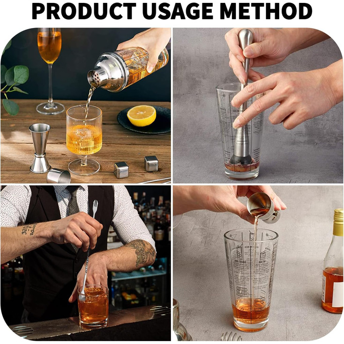 Набір бармена Obaly Barkeeper Kit 11 предметів: шейкер, мадлер, аксесуари для коктейлів. З бамбуковим підставкою, рецептами та інструкцією. Прозорий.