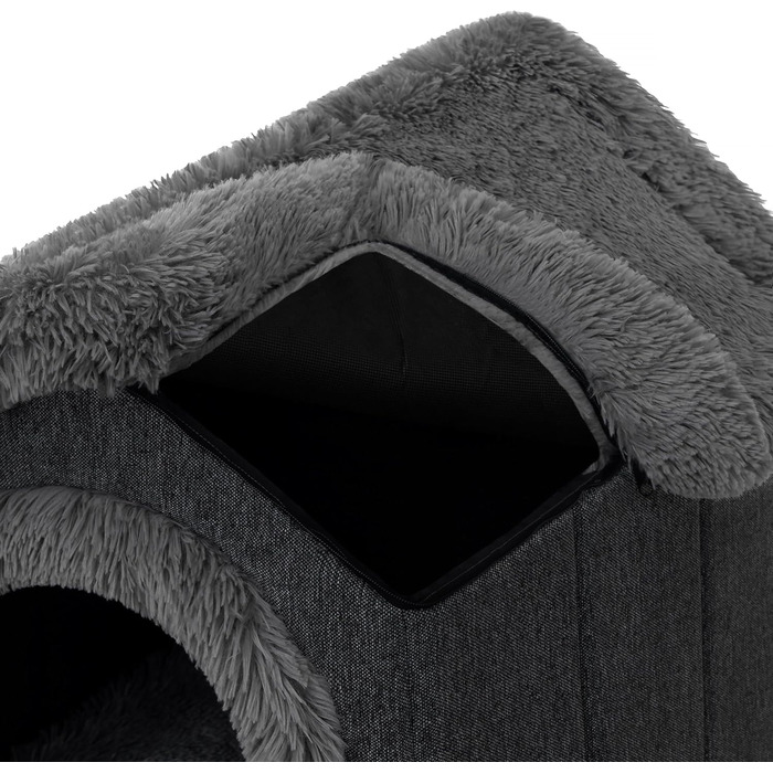 Будиночок для тварин: собачий та котячий, чорний з сірим, 60x70x63 см. М'який будиночок для середніх собак