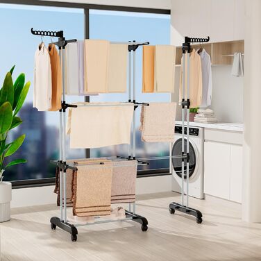 Сушарка для білизни Oak & Tea Turm, 83-200см, XXL, на колесах, 4 яруси, для дому та вулиці (Чорний)