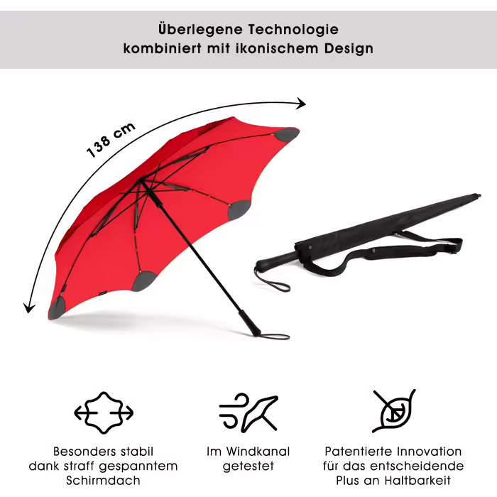 BLUNT Executive Stock Umbrella Red | Large & Stormproof for 2 People – 138 cm Ø | Innovative & Patented Design – Wind Tunnel Tested
