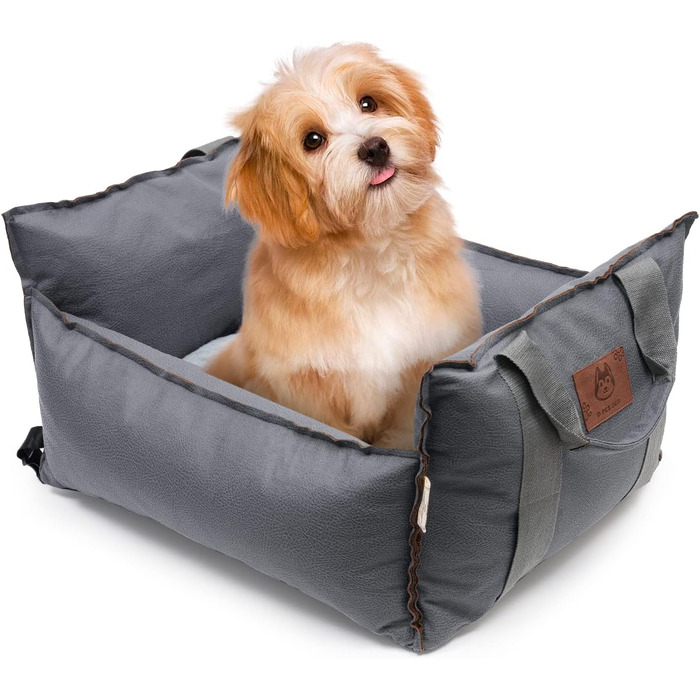 Автокрісло для собак 2-в-1 з ременем безпеки: автокрісло та ліжко для собак, знімний килимок та чохол, миється, для собак маленьких та середніх порід, сірий & блакитний