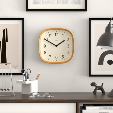 JONES CLOCKS Square Retro Wall Clock made of high-quality acrylic, 'Sprite' in Mint 25 x 25 x 5 cm (Yellow)