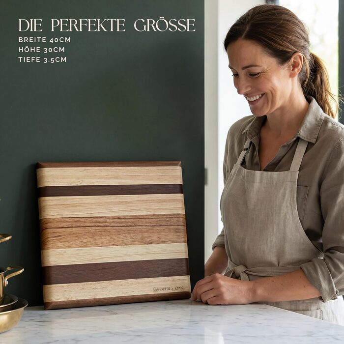 Bamboo Cutting Board Deer & Oak 60x40x3.2 cm, Double-Sided with Juice Grooves and Side Handles, Pre-oiled Serving and Carving Board (Striped Board)