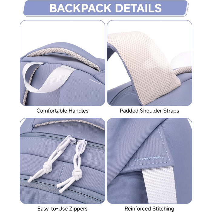 Рюкзак для підлітка, шкільний рюкзак для дівчинки з багатьма відділеннями, рюкзак для учнів 3-5 класів, середньої та старшої школи, нейлоновий рюкзак для подорожей та відпочинку, блакитний