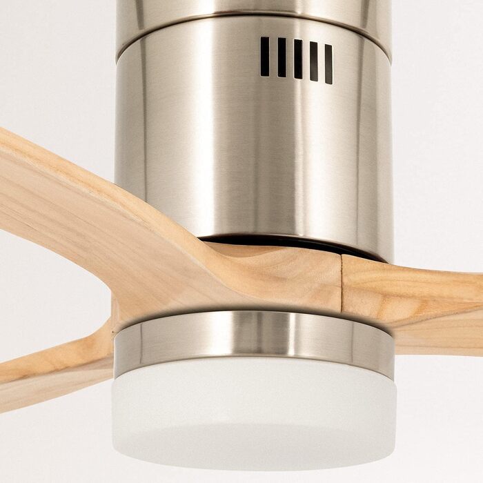 Вентилятор стельовий WINDCALM M/ з підсвічуванням, Нікель, Колір світлого дерева, з пультом, 40W, Ø132cm, DC-двигун, літньо-зимовий режим, таймер 1-4 год