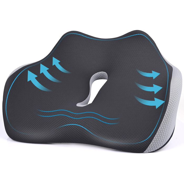 Ортопедична подушка для сидіння LustLocke з піною Memory Foam, для полегшення болю в куприку, геморої, для автомобіля, дивана, офісу та інвалідного візка, сірого кольору