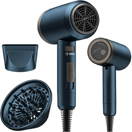 Іонізатор для волосся Föhn, 1800W, з насадкою-дифузором, 3 режими температури, безліч налаштувань швидкості, портативний фен (блакитний)