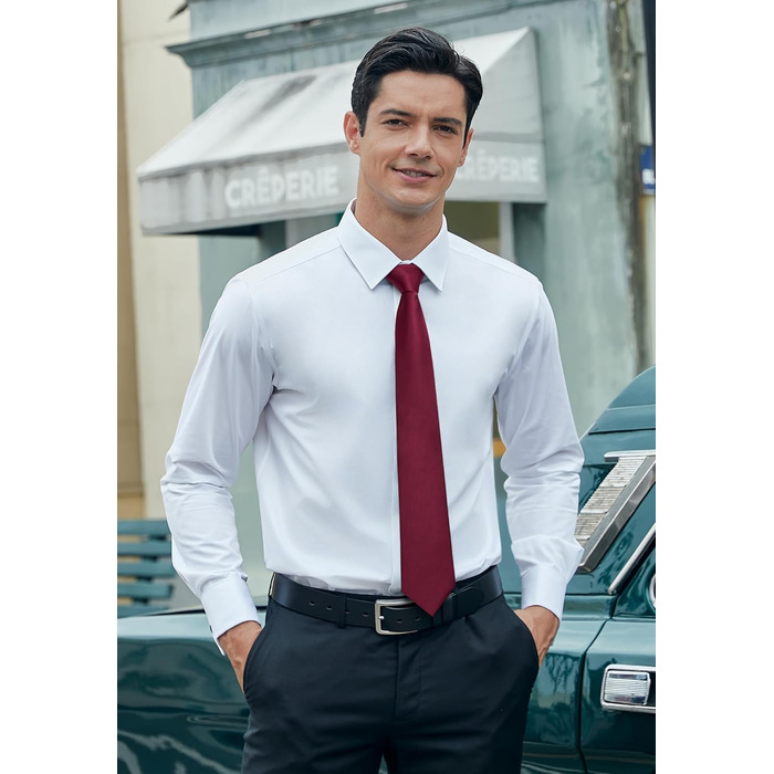 Чоловіча краватка та нагрудний хустинка HISDERN для весілля, бордово-білий, з запонками