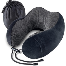 Подушка для шиї у літак, подорожі, автомобіль: Memory Foam, ергономічна, чорна