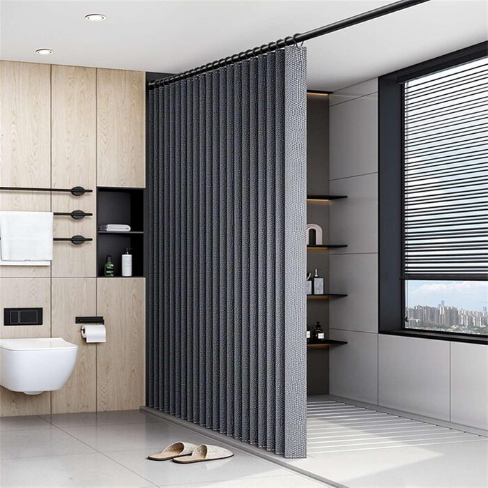 Водонепроникний душовий завіс з льону, антимольний, сірий 100x200 см з гачками