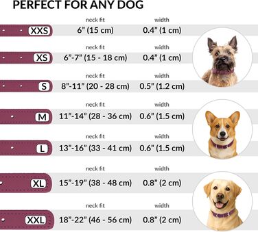 Стильний шкіряний нашийник для собак CollarDirect: м'який, з обмоткою, ручної роботи, для цуценят та дорослих собак, різних розмірів та кольорів (рожевий, червоний, фіолетовий, блакитний) (рожевий, 15-18 см)