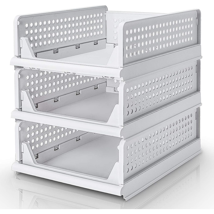 Yorbay Drawer Box, 3-Piece Set, Stackable Closet Organizer, Shelf Storage Box, Divider Stackable Drawers for Clothes Kitchen Bedroom, White