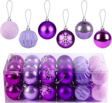 40 Штучних Різдвяних Кулі Прозорі з Кришкою, 6 см, Різдвяні Кулі з 5 Різними Дизайнами, Пластикові Кулі для Ялинки, Вікна, Внутрішнього та Зовнішнього Декору (Фіолетовий)