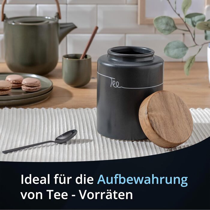 Набір контейнерів для зберігання KHG для кухні, антрацитово-сірий колір з дерев'яними кришками, кераміка, стеатоліт, з маркуванням, органайзер для кухні, без пластику, світлонепроникний, повний набір