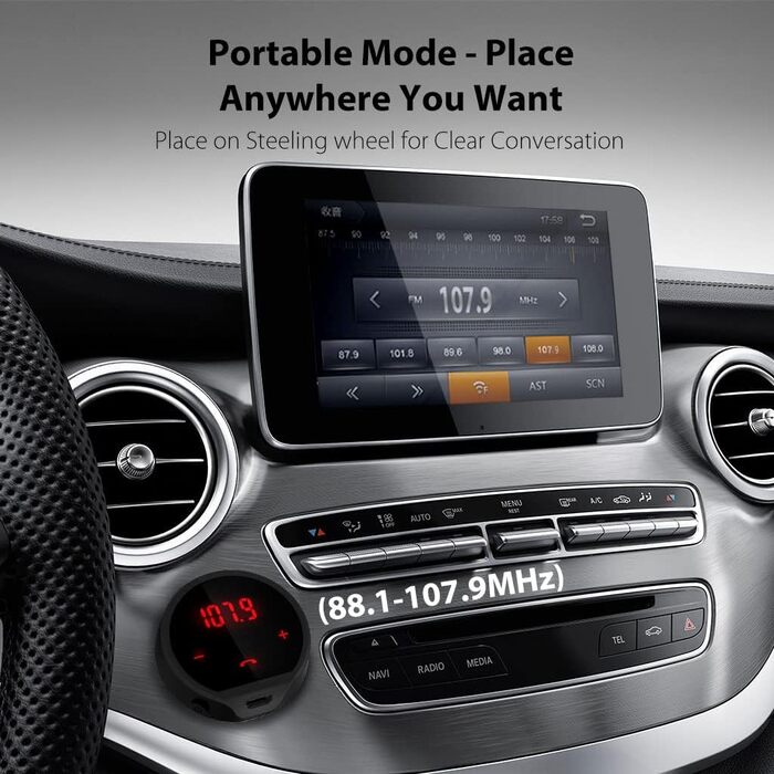 Bluetooth FM-трансмітер Avantree CK310 для авто, бездротовий радіоадаптер, автомобільний набір гучного зв'язку з клейкою основою, автоматичне вмикання/вимикання, акумулятор 7 годин, стерео приймач, функція дзвінків, заряджається