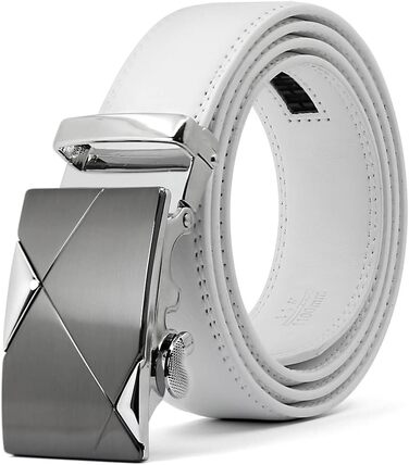 Чоловічий шкіряний ремінь на пряжці з автоматичним закриттям, 35 мм, білий, 110 см (розмір 33'-39'), 130 см (розмір 41'-44')