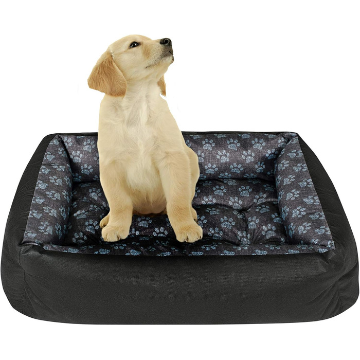 Крісло-лежанка для собак SuperKissen24: лежанка-кошик, лежанка-софа, лежанка для собак великих, середніх та маленьких порід. Лежанка для тварин, розмір L, чорно-сірий колір, з подушками з льону 95x75 см. Можна прати.