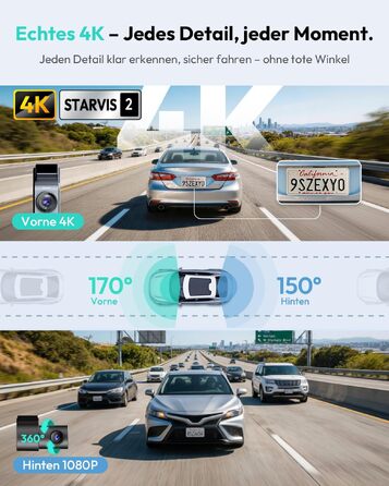 Автомобільний відеореєстратор BOTSLAB G300H Plus 4K UHD + HD 1080P (передній та задній), сенсор STARVIS 2, без карти пам'яті