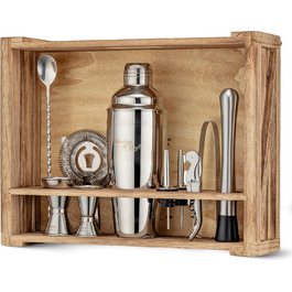 Набір для приготування коктейлів Mixology & Craft Cocktail Shaker Set 11-tlg. - Набір для бармена з нержавіючої сталі з аксесуарами (чорний, коричневий, дерево)