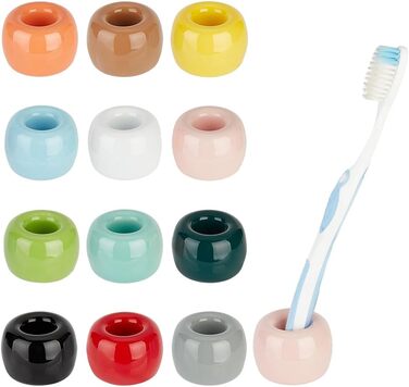 AHANDMAKER 12-Piece Small Mini Toothbrush Holders Ceramic, Multicolor Handmade Ceramic Toothbrush Holder Sets, Elegant Mini Ceramic Toothbrush Holders for Bathroom Vanities