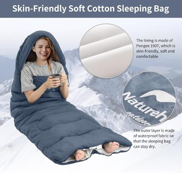 Naturehike Sleeping Bag with Hood - Camping Blanket Sleeping Bag, Lightweight & Comfortable for Outdoor Adventures & Travel - Navy Blue (7~11°C)