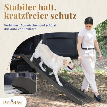 Східці для собак у машину – складані, 174 см, 38 см, з гумовим покриттям – для великих собак, підходить для авто та SUV – вантажопідйомність 85 кг – темно-сірий колір