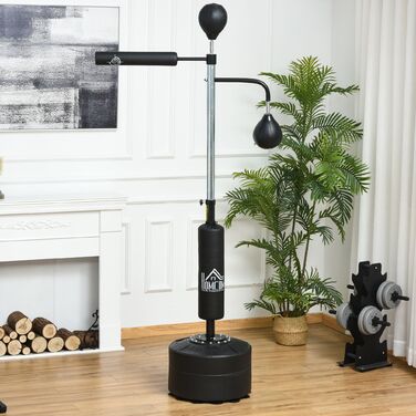 HOMCOM Стенд для бокса Standbox-Trainer з 2 м'ячами для швидкості, регульована висота 160-230 см, стержень для реакції та основа з присосками, чорний для фітнесу та тренувань