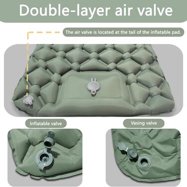 Надувний килимок для кемпінгу Isomatte: самонадувний, ультралегкий, з помпою та подушкою для відпочинку на природі, в походах, на пляжі та в наметі (зелений)
