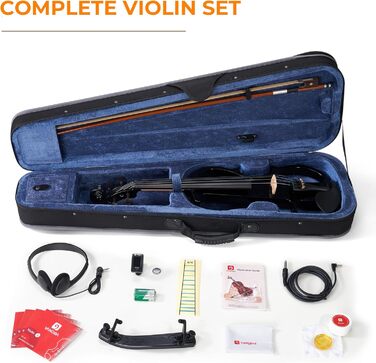 Електрична скрипка Vangoa 4/4 з цільного дерева, повного розміру, з усіма аксесуарами (колінь, чохол, кабель, підставка, смычок)