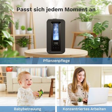 Зволожувач повітря AROEVE 5L з верхнім заповненням, ультразвуковий, з аромадифузором, гігростат, нічник, тихий (25dB), для дому, офісу, рослин, дітей